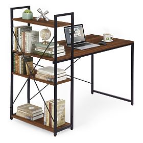 School Computer Desk 120x60 cm with Shelf and 3 Shelves Dark Walnut Loft ModernHome, MODERNHOME