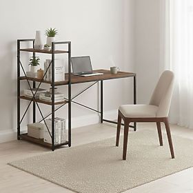 School Computer Desk 120x60 cm with Shelf and 3 Shelves Dark Walnut Loft ModernHome, MODERNHOME