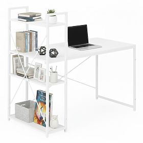 School Computer Desk 120x60 cm with Shelf and 3 Shelves White ModernHome, MODERNHOME