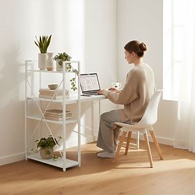 School Computer Desk 120x60 cm with Shelf and 3 Shelves White ModernHome, MODERNHOME