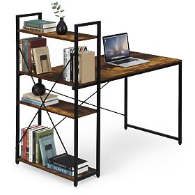 School Computer Desk 120x60 cm with Shelf with 3 Shelves, Antique Walnut, Loft ModernHome, MODERNHOME