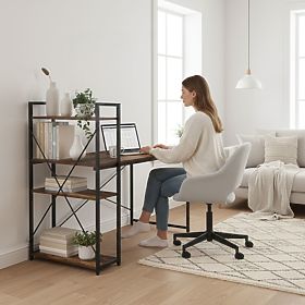 School Computer Desk 120x60 cm with Shelf with 3 Shelves, Antique Walnut, Loft ModernHome, MODERNHOME
