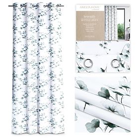 SERENITY Curtain White Color Printed Plant Motif Classic Style Silver Metal Eyelets