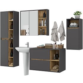 SET OF HANGING BATHROOM FURNITURE VAMI GRAPHITE GRAY / ARTISAN OAK
