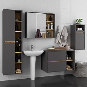 SET OF HANGING BATHROOM FURNITURE VAMI GRAPHITE GRAY / ARTISAN OAK