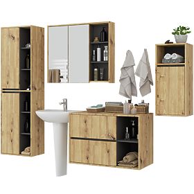 SET OF HANGING BATHROOM FURNITURE VAMI OAK ARTISAN / GRAPHITE GRAY
