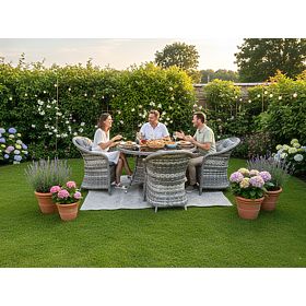 Set of Technorattan Dining Furniture (4 Chairs + Round Table) MODERNO Light Gray