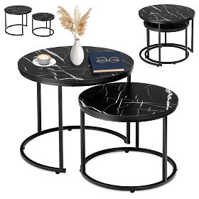 Set of Two Galen Small Loft Tables Black Marble, Halmar