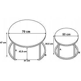 Set of Two Tables White Galen Black Marble
