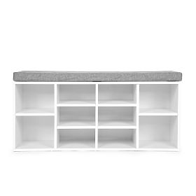 Shoe Cabinet with Gray Cushion 10 Shelves White