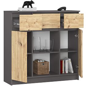 SIDEBOARD K100 2D 3DR 1S GRAPHITE GRAY / ARTISAN OAK