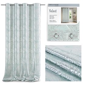 SILVERLEAVES Curtain Mint Color Printed Glamour Style Silver Eyelets Velvet 140x245 AmeliaHom