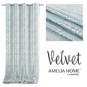 SILVERLEAVES Curtain Mint Color Printed Glamour Style Silver Eyelets Velvet 140x245 AmeliaHom