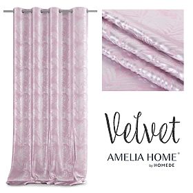 SILVERLEAVES Curtain Powder Pink Color Printed Glamour Style Silver Eyelets Velvet 140x245 Ameli