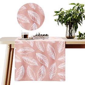 Tablecloth CALM powder pink color printed plant motif classic style 40x140 ameliahome