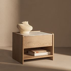 Tanami Nightstand Cremona Oak Torro, Crystal Marble, Rounded