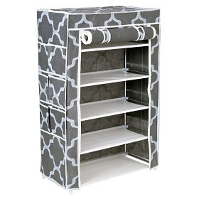 Textile Shoe Cabinet Mona Morocco Gray-White