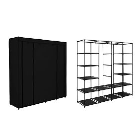 Textile Wardrobe with Shelves Olena Black