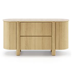 Two-Door Sideboard with Drawers Segretto, Rounded, Natural Oak, Travertine, lectus