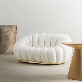 Two-seater Sofa Firenze White, Boucle, Rounded Shapes