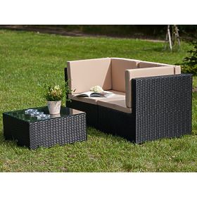 Two-seater Sofa with Technorattan Table TINTO Black