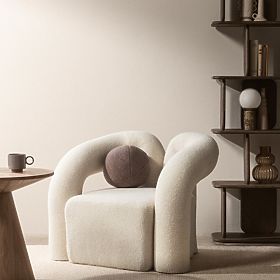 Upholstered Armchair Merry Light Beige, Boucle, Rounded Shape