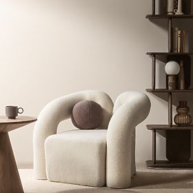 Upholstered Armchair Merry Light Beige, Boucle, Rounded Shape, lectus
