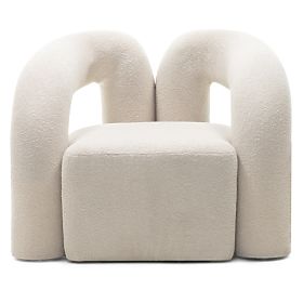 Upholstered Armchair Merry Light Beige, Boucle, Rounded Shape, lectus