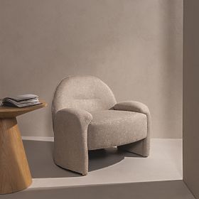 Upholstered Armchair Sheli Beige-Grey Mélange, Boucle, Rounded Shapes, lectus