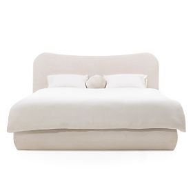 Upholstered Bed Derry 160x200 cm, with Slats and Storage, Rounded, Beige