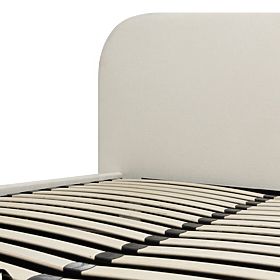 Upholstered Bed Lumi 160x200 cm, with Slatted Frame and Storage, Rounded, Light Beige