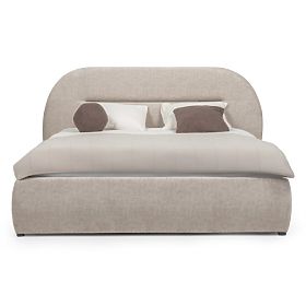 Upholstered Bed Luno 160x200 cm, with Slatted Frame and Storage, Light Beige, Rounded