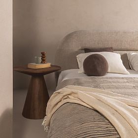 Upholstered Bed Luno 160x200 cm, with Slatted Frame and Storage, Light Beige, Rounded