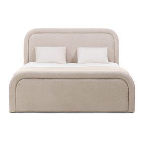 Upholstered Bed Ovoid 140x200 cm, with Slatted Frame and Storage, Rounded, Beige, lectus