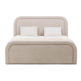 Upholstered Bed Ovoid 160x200 cm, with Slatted Base and Storage, Rounded, Beige