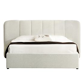 Upholstered Bed Snoovia 160x200 cm, with Slatted Frame and Storage, Light Beige, lectus