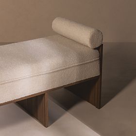 Upholstered Bench Loppo Light Beige, Boucle, Walnut Wisconsin