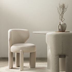 Upholstered Chair Elaine Cream, Boucle, Rounded Shapes, lectus