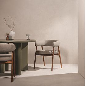 Upholstered Chair Giovani, Light Brown/Oak Wood, Rounded