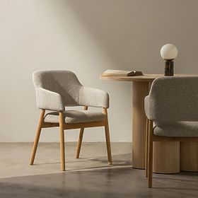Upholstered Chair Sanremo Light Gray, Boucle/Oak