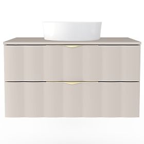 Vanity Cabinet for Countertop Omi 80 cm, Wavy Front Panel, Gold Handles, Cashmere Beige