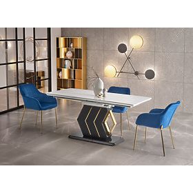 VINCENZO extendable table top: white marble, leg black/gold (3p=1pc)