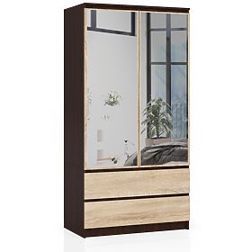 WARDROBE S 90 cm 2 DOORS 2 DRAWERS 2 MIRRORS PK WENGE / SONOMA