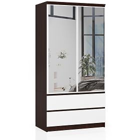 WARDROBE S 90 cm 2 DOORS 2 DRAWERS 2 MIRRORS PK WENGE / WHITE