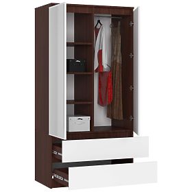 WARDROBE S 90 cm 2 DOORS 2 DRAWERS 2 MIRRORS PK WENGE / WHITE