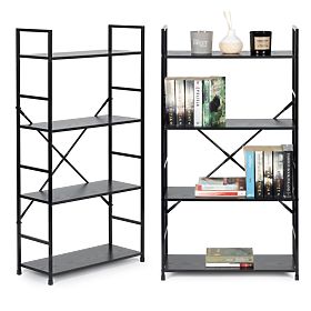 Wide Wooden Shelf Unit 4 Shelves Modern LOFT Black