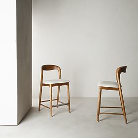 Wooden Bar Stool Harper, Rounded, Natural/Light Beige