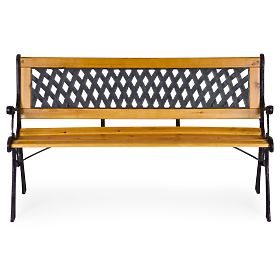 Wooden Garden Bench 126x51 cm with Lattice Backrest and Cast Iron Legs Park MultiGarden